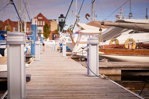View down the pontoon with new electric bollards