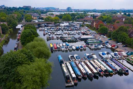 Boats moored up in Nottingham Castle Marina.