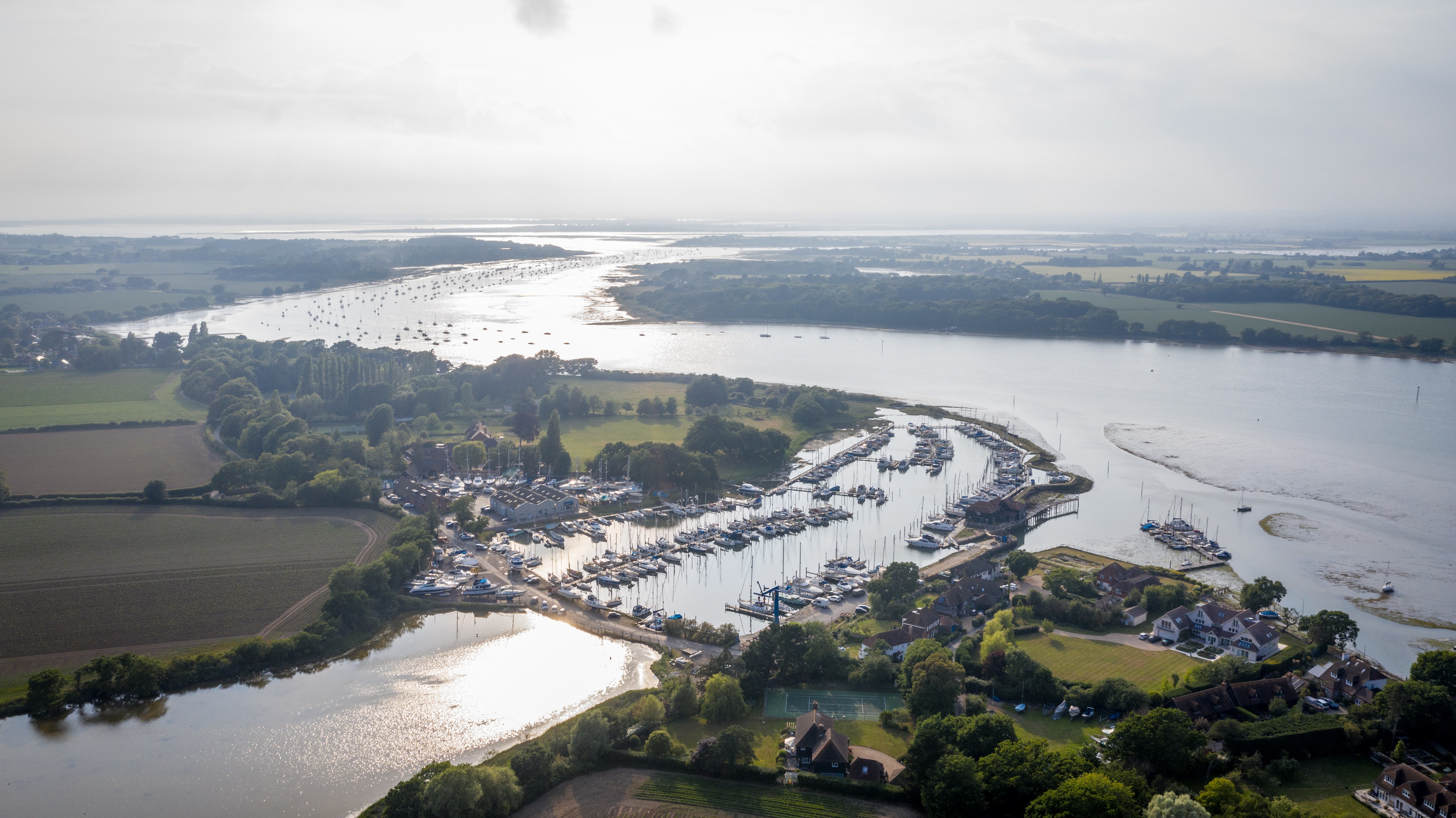 An estuary view leading into Birdham Pool Marina.