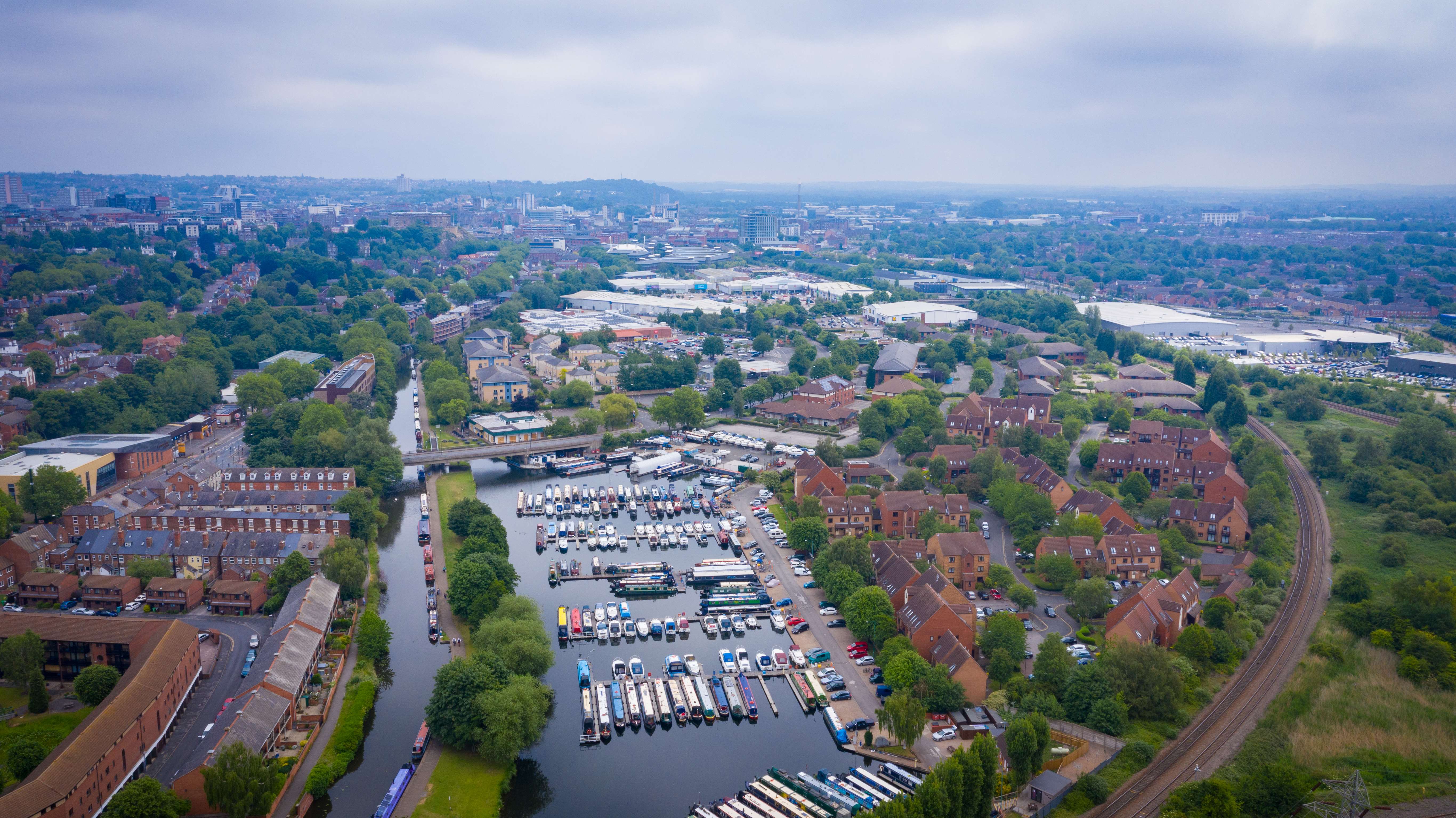 Aerial view of Nottingham Castle Marina.